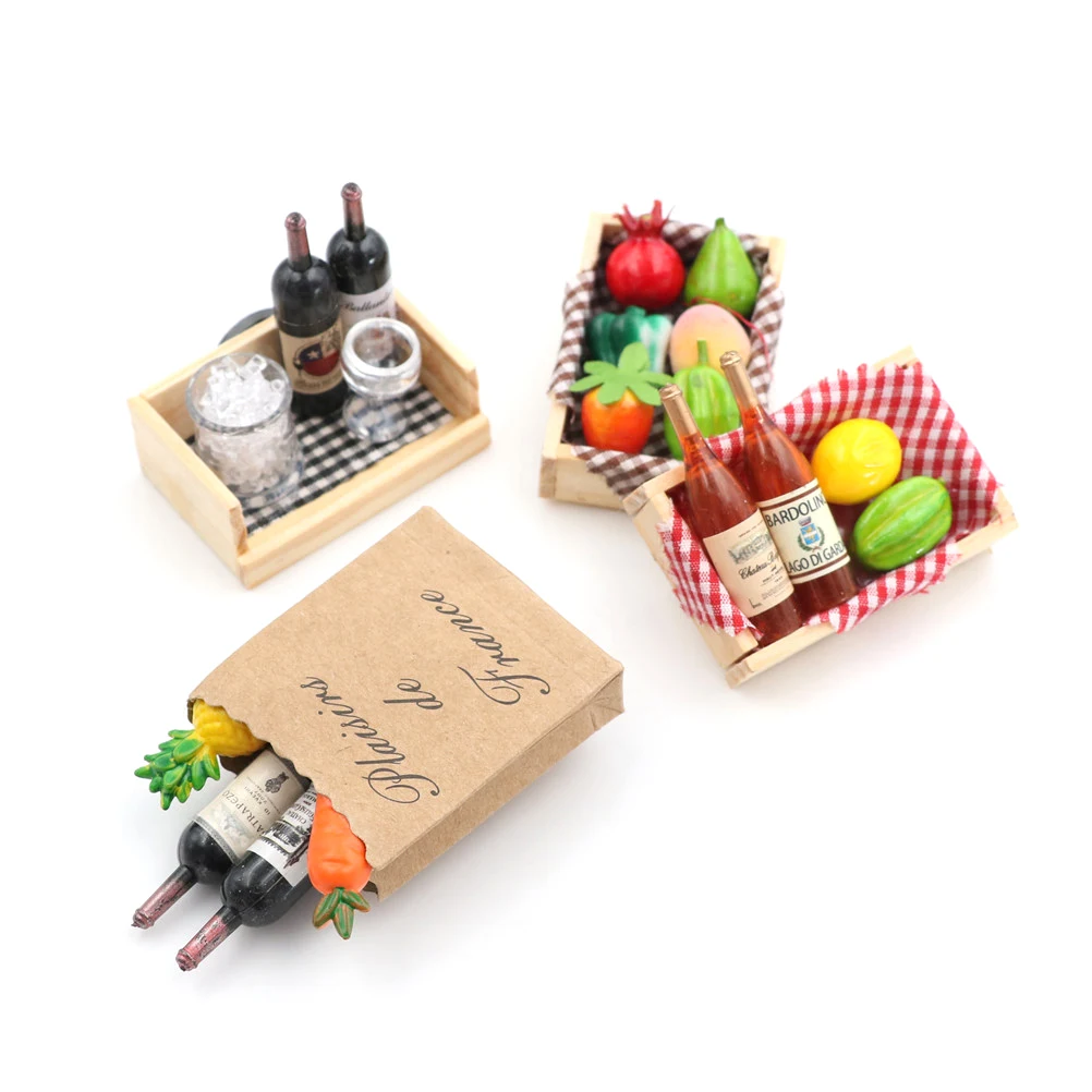 

Mini 1:12 Wine Bottles Fruit Box Candy Food Toy Doll house Miniature Match For Collectible Gift 4 Styles