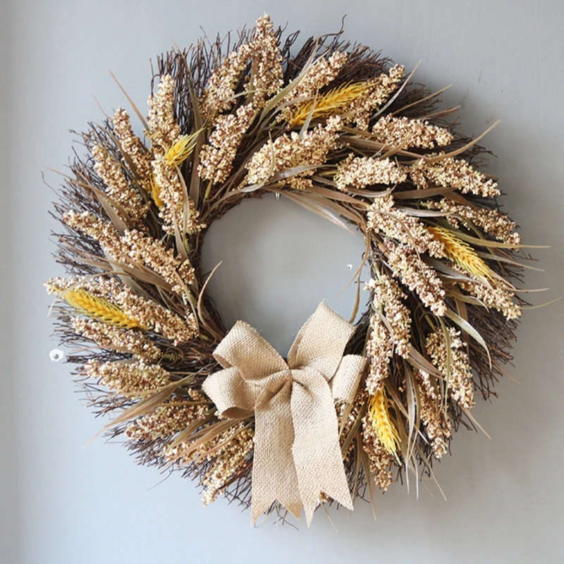 

Autumn Fall Wreath Front Door Wreath Harvest Wheat Ears Grain Garland for Wedding Wall Home Farmhouse Thanksgiving Decor