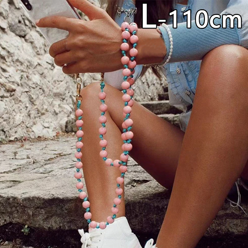 Colorful Acrylic Long Beads Mobile Phone Anti-lost Bead Chain Charm Ladies Summer Jewelry