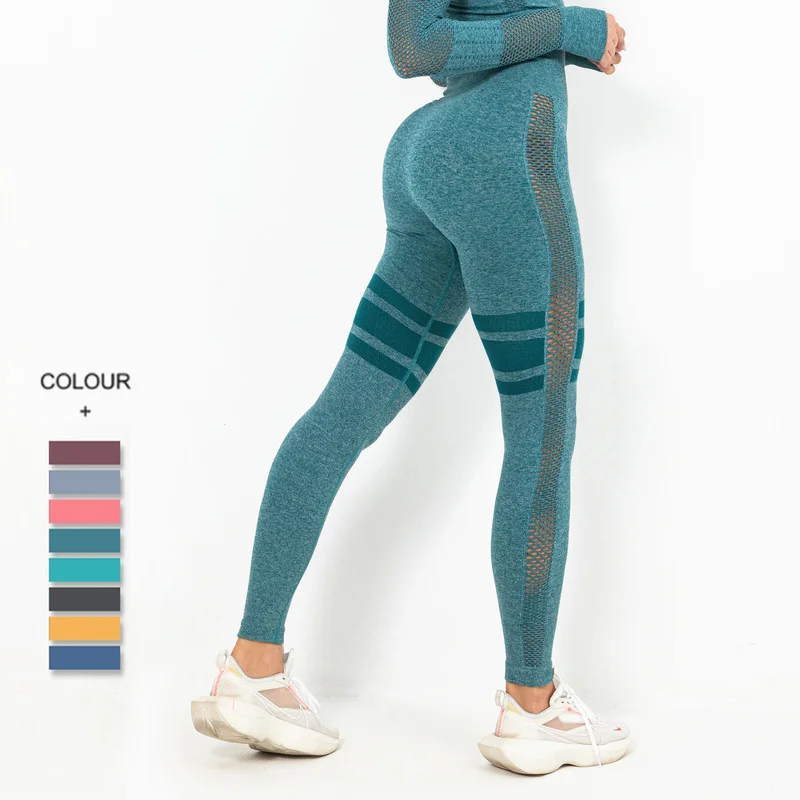 

2021 New Seamless Hollow Nine-point Yoga Pants Outdoor Sports High Waist Slim Women's Yoga Leggings Pants Women Gym Clothing