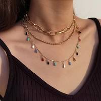 ingesight z 3pcsset rainbow colorful water drop shape tassel pendant necklace multi layered beads chain choker necklace jewelry