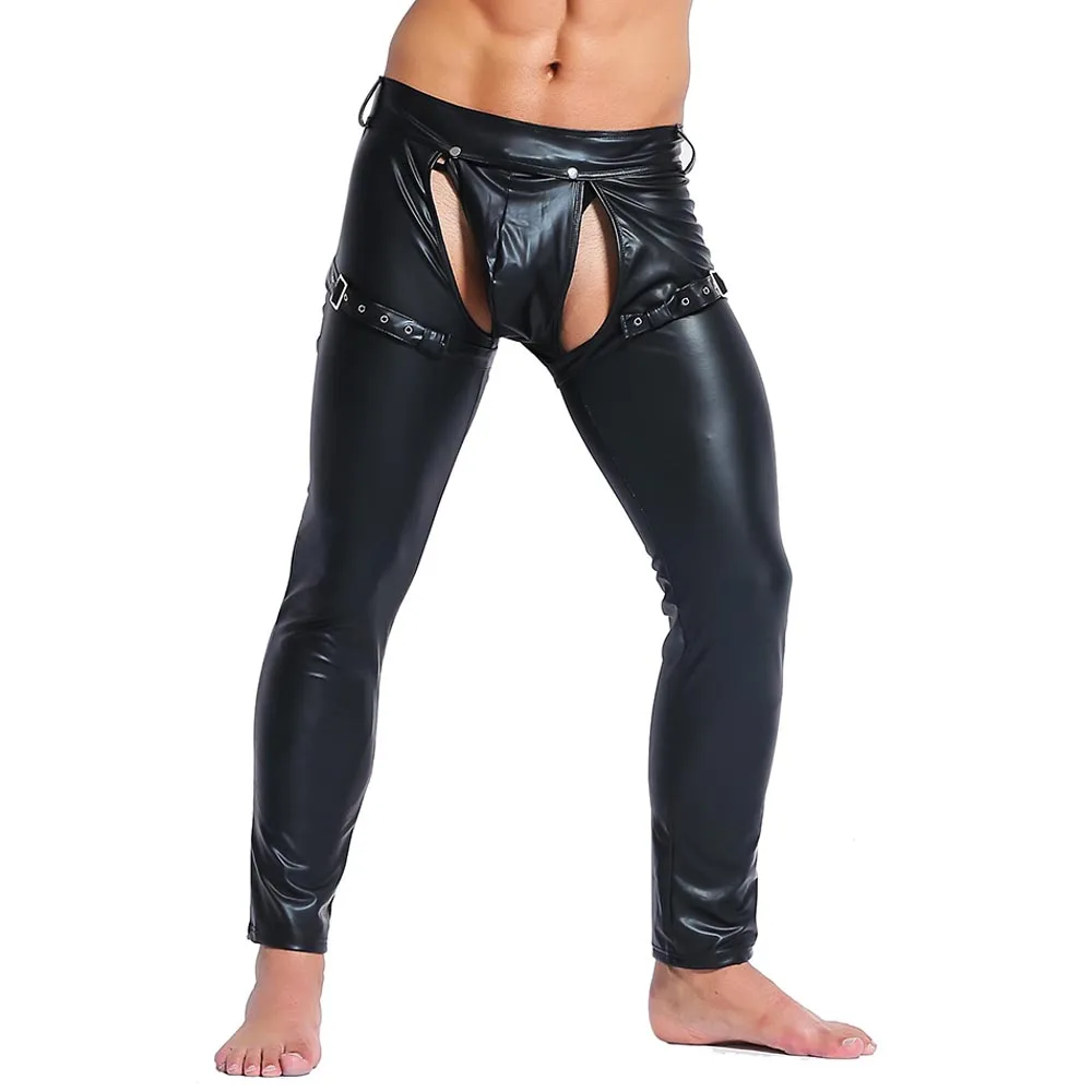

Male Sexy Gothic Leggings for Men Latex Wetlook Punk Trousers DS Club Costume Gay Fetish Erotic Lingerie Disfraces Adultos S-3XL