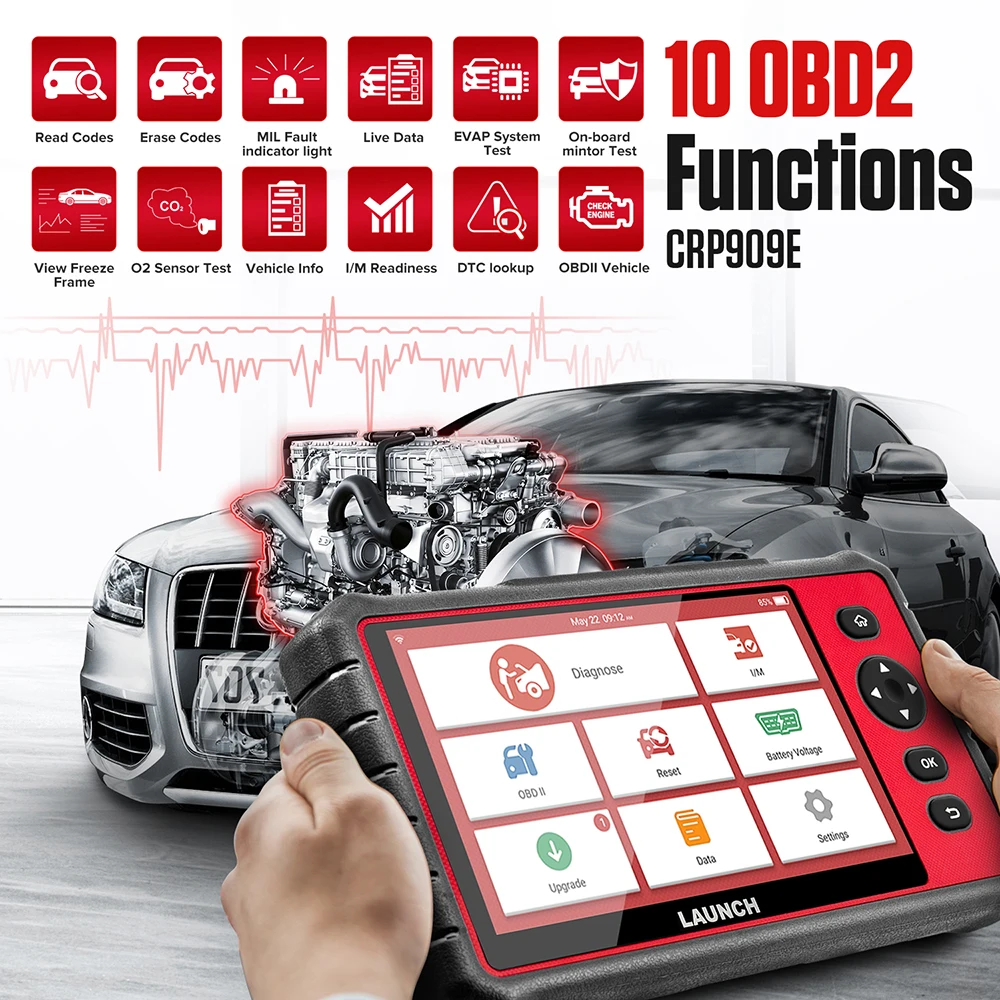 LAUNCH X431 CRP909E OBD2 автомобильный сканер полная система obd eobd считыватель кодов
