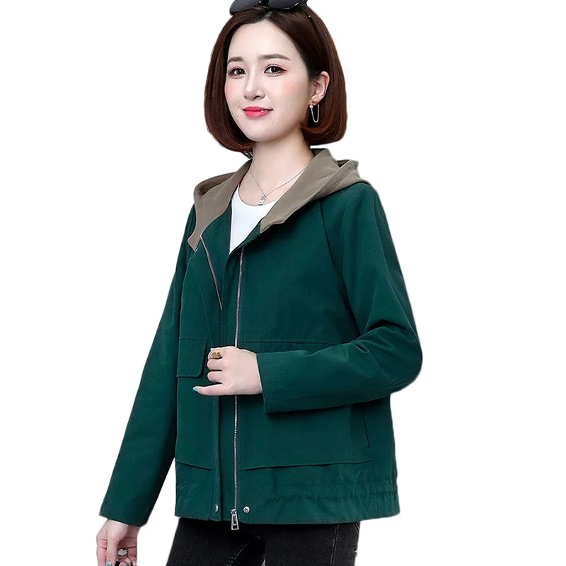 

2021 Female Windbreakers New Spring Autumn Short Jacket Coats Loose Plus Size 4XL Hooded Coat Women's Casual Tops Outerwear