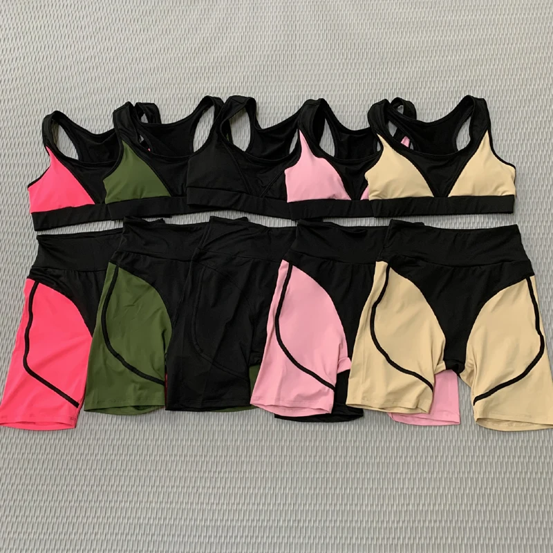 

2 Pcs Set Quick-drying Yoga Set Women Sports Bra Sports Sexy High Waist Hip Tight Leggings Stitching Hip Fitness Set Gym Set