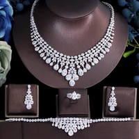 threegraces 4pcs luxury bridal wedding party gorgeous cz crystal necklace bracelet earrings ring jewelry set for brides tz660