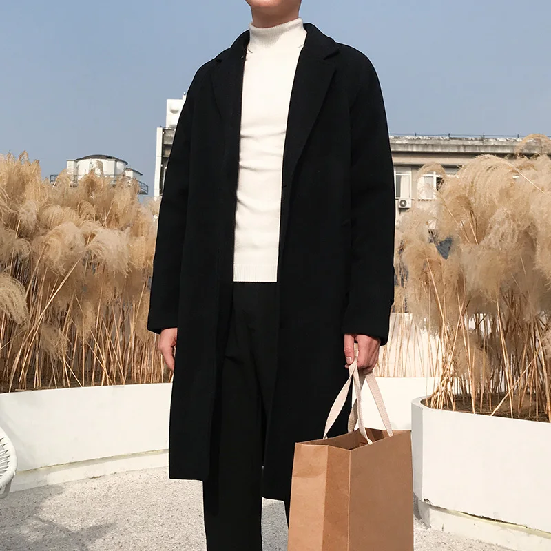 Длинное шерстяное пальто для мужчин модная однотонная Повседневная куртка с