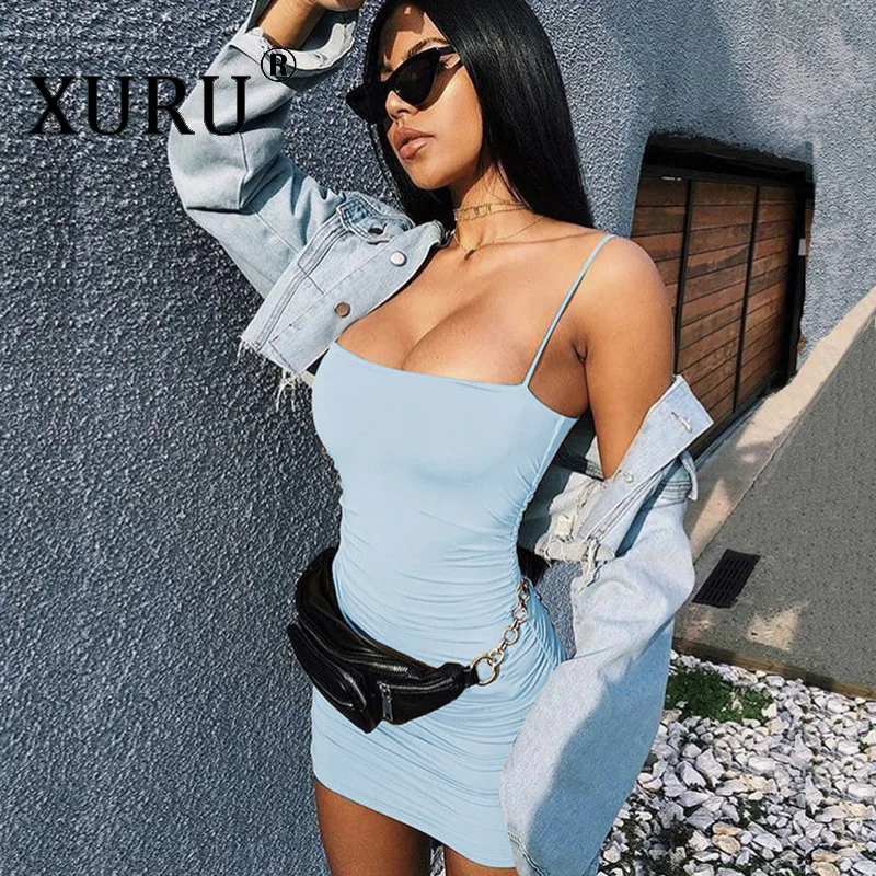 

XURU Sexy Sling Pleated Hip Nightclub Dress 2020 Summer New Women Europe and America Hot Sale Dress
