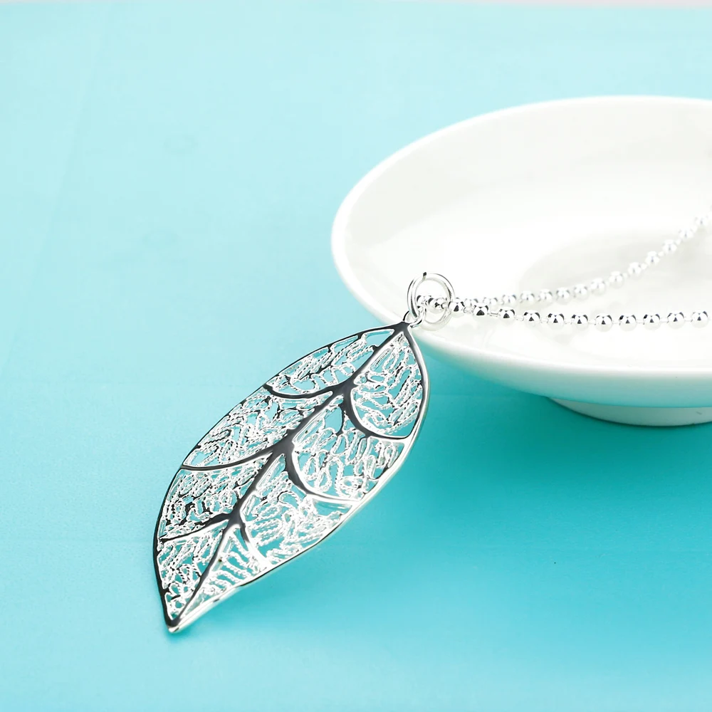 New Arrival Gorgeous Women's 925 Sterling Silver Necklace Maple Leaf Pendant Design Solid Bead Chain 46-86CM Length | Украшения и