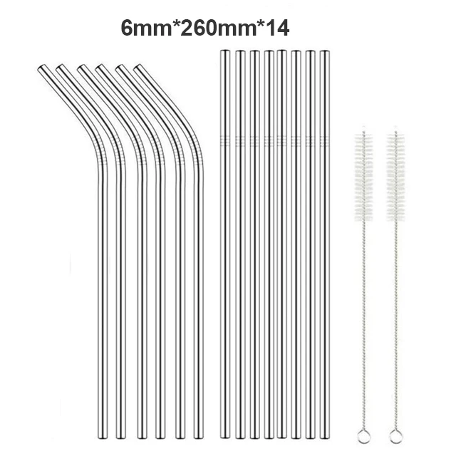 UL-14pc-2Brush 260 х 6 мм многоразовая пивная соломенная Высокое качество 304 Нержавеющая сталь металлическая соломинка с чистящая щетка для кружек 20/30 унций - Цвет: UL-14pc-2Brush