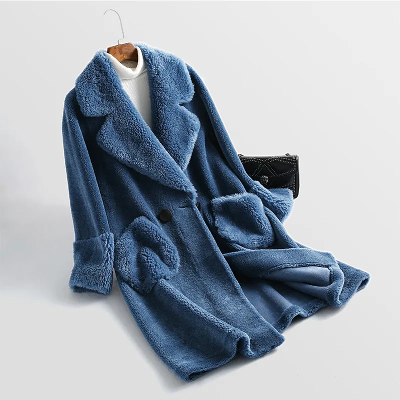 Женская кашемировая куртка средней длины с отложным воротником и большими