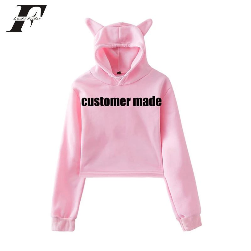 Подгонянный дизайн логотипа кошачьими ушками укороченный топ толстовки