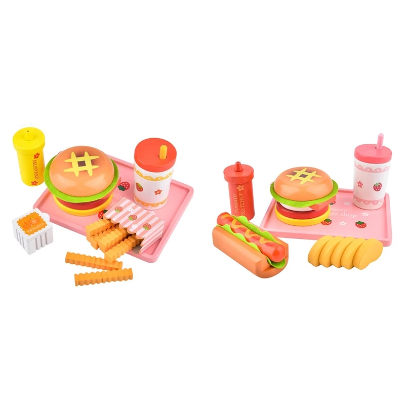 

Kitchen Wooden Simulation Strawberry Hamburger Toys Set Kitchen Food Toys for Kids Pretend Playset