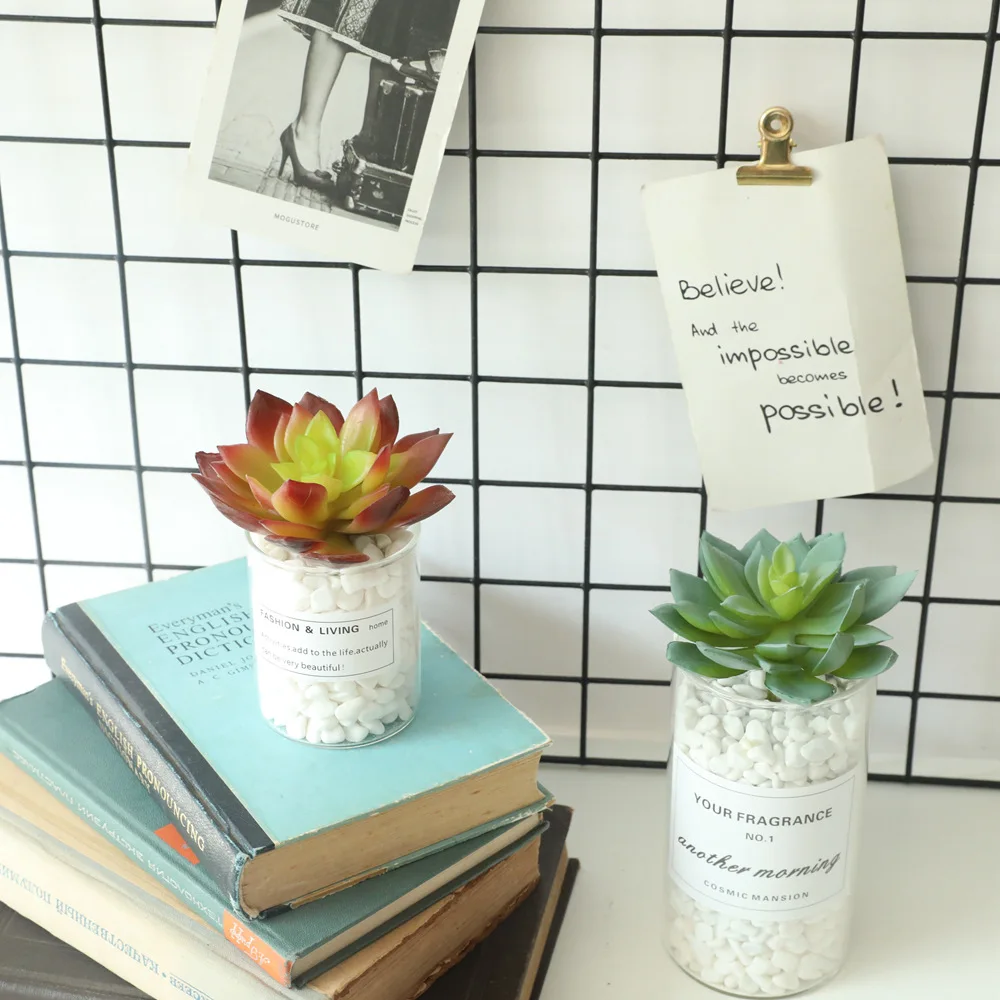 Суккуленты Искусственные цветы снежного лотоса в вазе Зеленые растения для дома, сада, спальни, вечеринки, офиса, письменного стола, комнаты Мини-декорация бонсай.