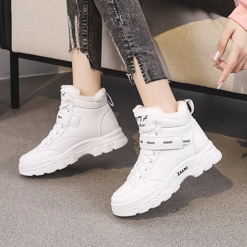 

ALSYIQI Schnee Women's Hiking Shoes, High Top Sneaker Winter Warm Hook Loop Snow Shoes Fur Lining Suede Ankle B