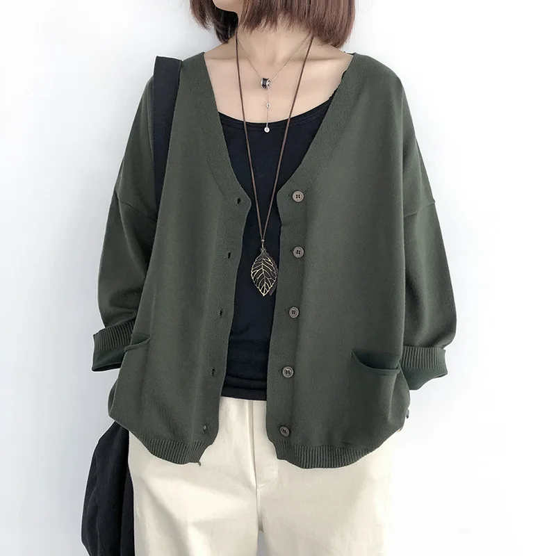 

Women Cardigan Sweaters Solid Color V-Neck Long Sleeve Women's jacket Button Pockets Female Sweaters Female cardigan