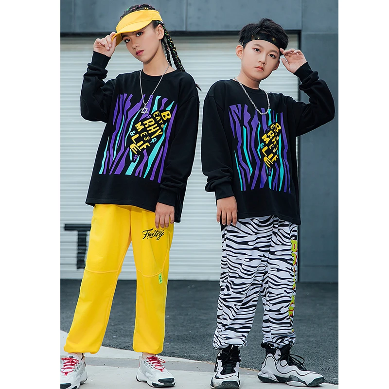 

Children Jazz Dance Costumes For Boys Long Sleeved Sports Pants Girls Hip Hop Dance Rave Clothes Street Dance Outfits DN6833