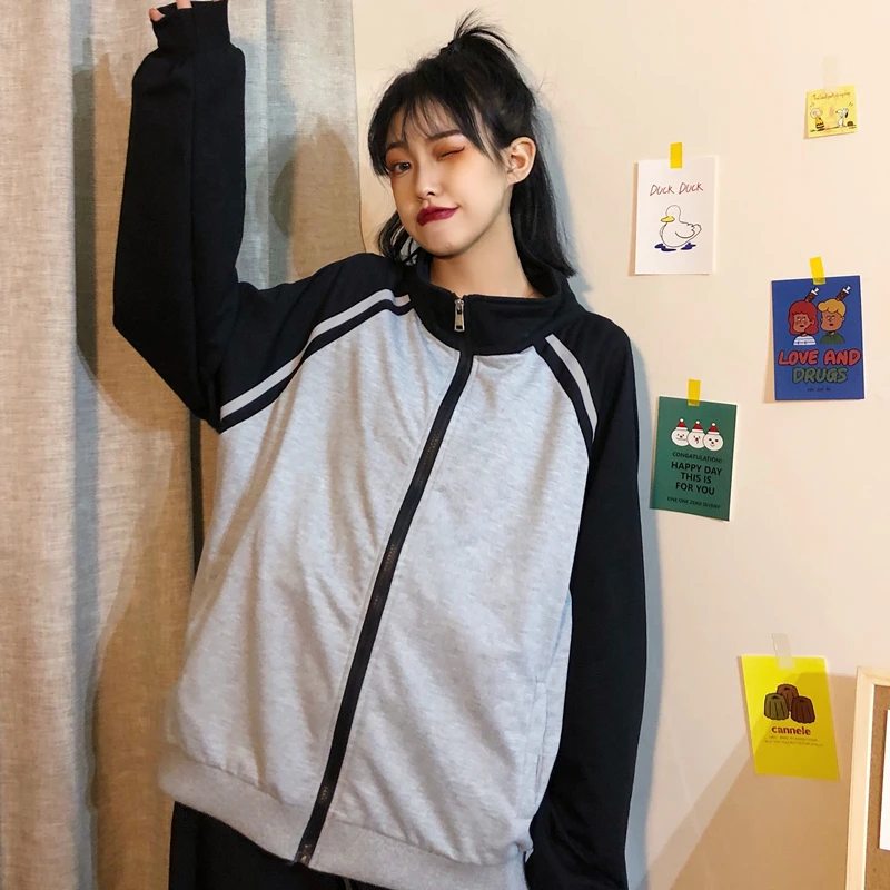 

Autumn Baseball Uniform Women Jacket Long Sleeve Winter Cardigan Zipper Coat Large Size Streetwear Out Wear Harajuku Coats