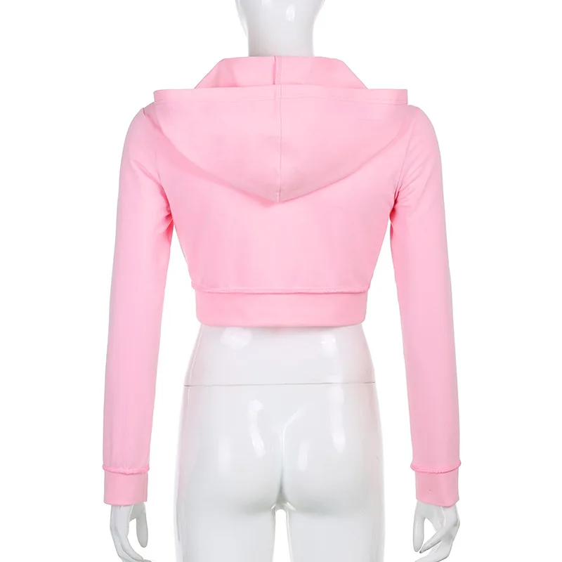 

Y2K Aesthetics Printing Long Sleeve Cropped Tops Autumn Pink Jackets Women Clothes E-girl Sweet Heart Pattern Zipper Hoodies