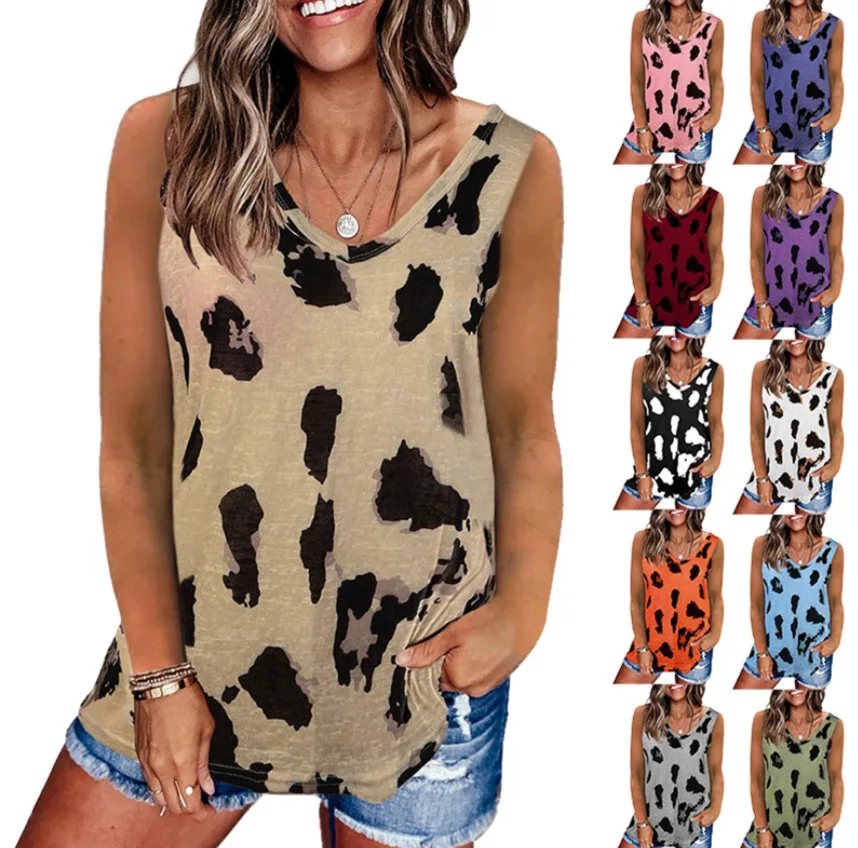 

2021 New Casual Loose-fitting Spotted Women's Vest Sleeveless Top Women