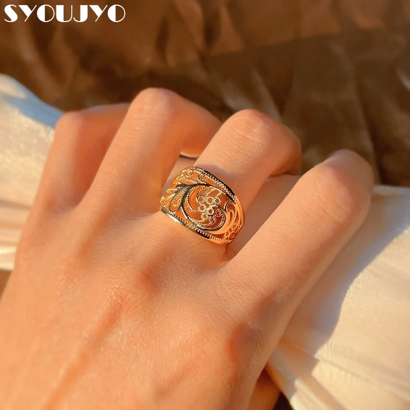 

Классические модные уникальные женские кольца, полые винтажные Кольца из розового золота 585 пробы с резьбой, богемные Свадебные Роскошные и...