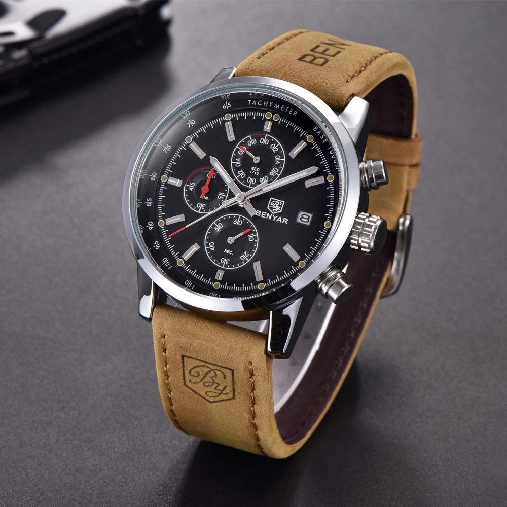 BENYAR Топ Роскошные мужские модные спортивные часы с хронографом Мужские