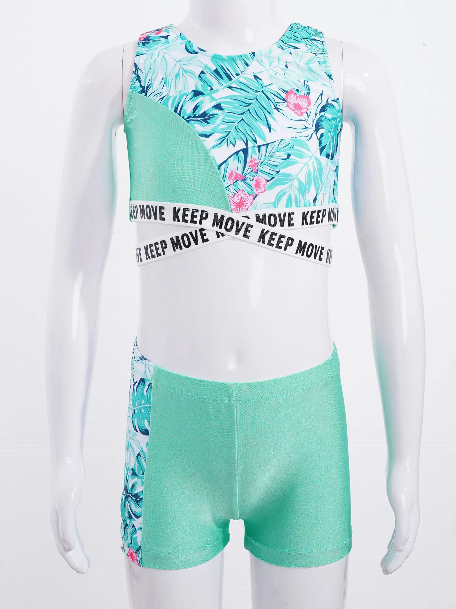 Спортивный костюм для девочек из 2 предметов с принтом короткий жилет и шорты