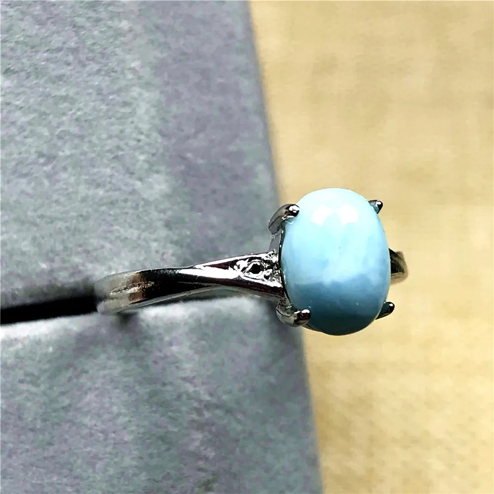 

Натуральные Синие Бусины Из ларимара кольцо для женщин 7x5 мм любовь Серебряный Кристалл воды узор драгоценный камень регулируемое кольцо ю...