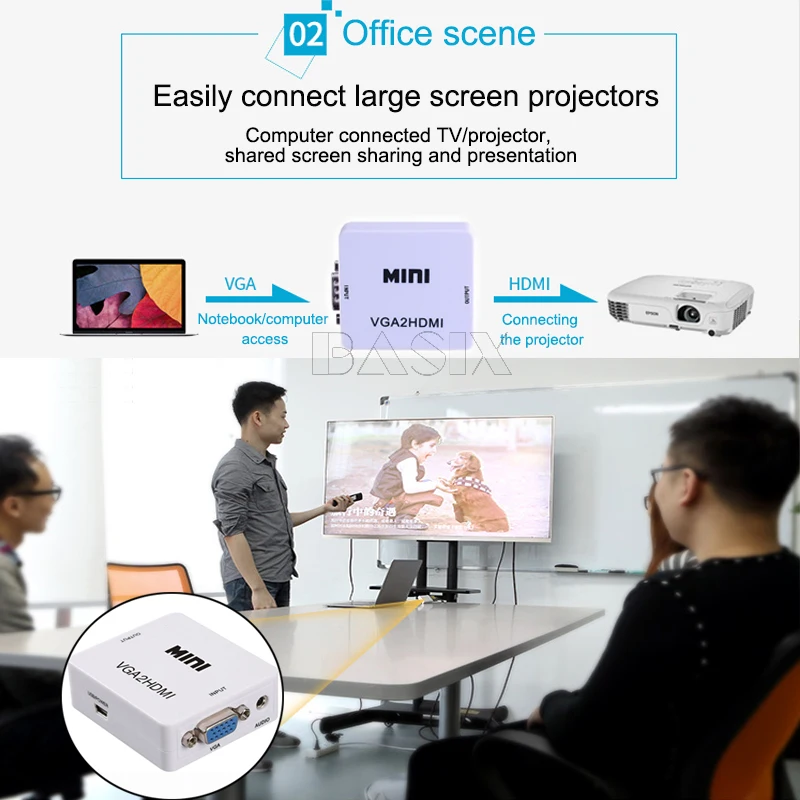 BKSCY VGA в HDMI конвертер Mini 1080P VGA2HDMI конвертер с аудио для ПК ноутбука к HDTV проектору