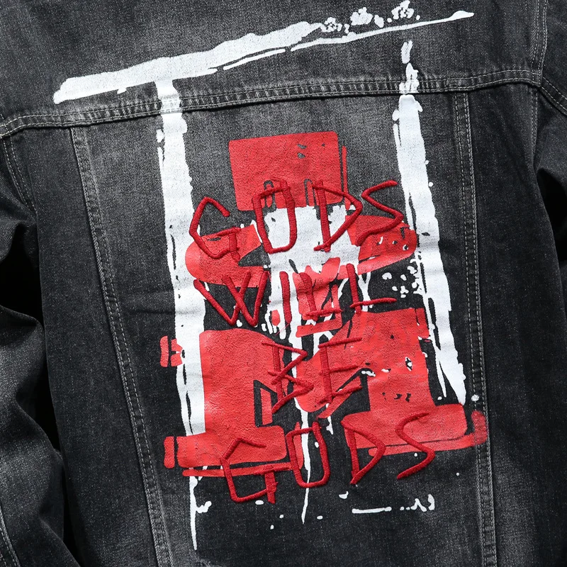 

Embroidery Print Slim Jacket Men Brand Fashion Frayed Letter Short Denim Coat Autumn Winter Single Breasted Cowboy Jackets