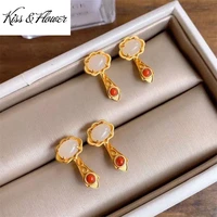 kissflower er130 fine jewelry wholesale fashion woman girl bride birthday wedding gift vintage ruyi 24kt gold stud earrings