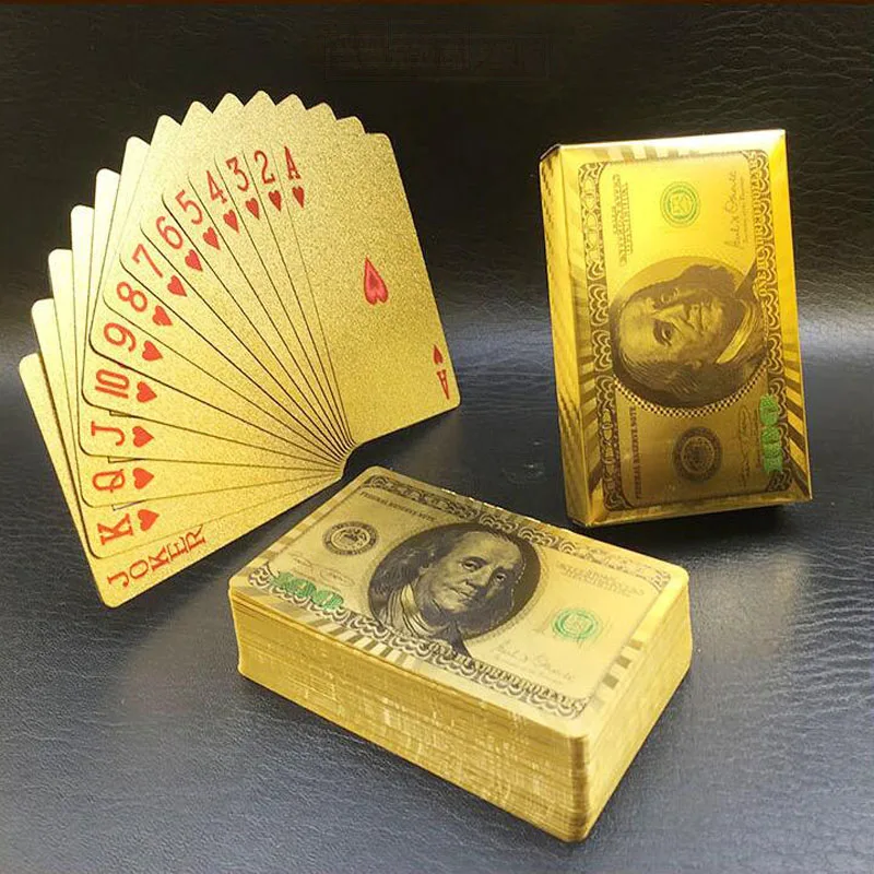 Money Poker золотые игральные карты игра в покер Золотая фольга набор для покера