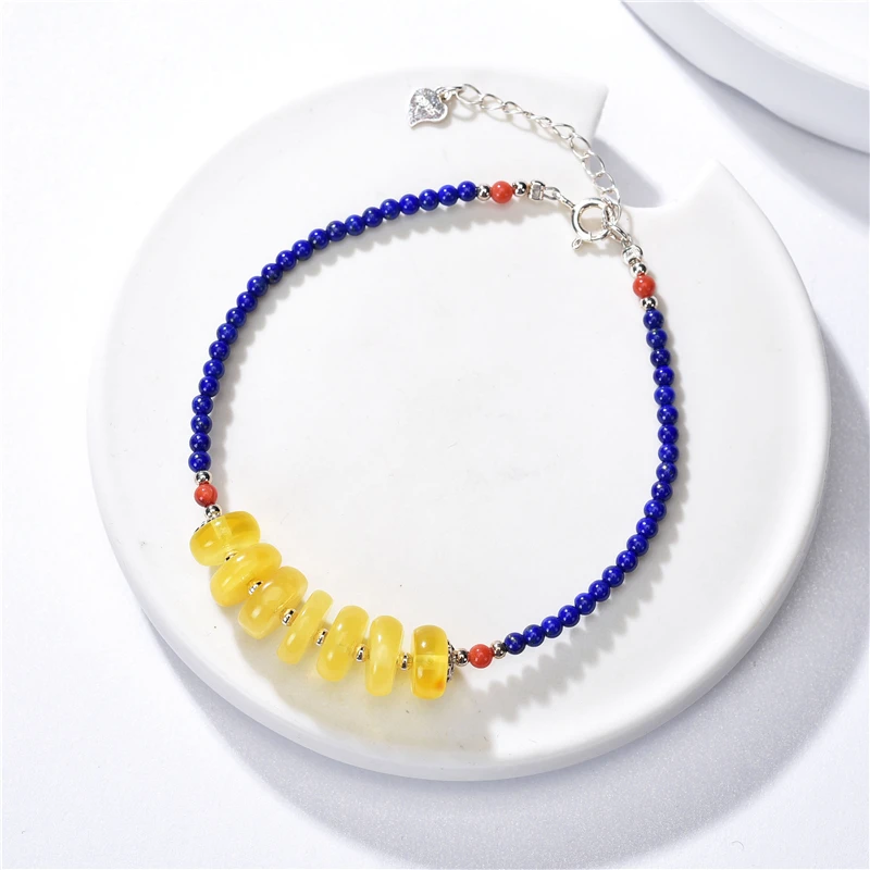 Браслет из серебра 925 пробы с натуральными камнями лазурит | Украшения и