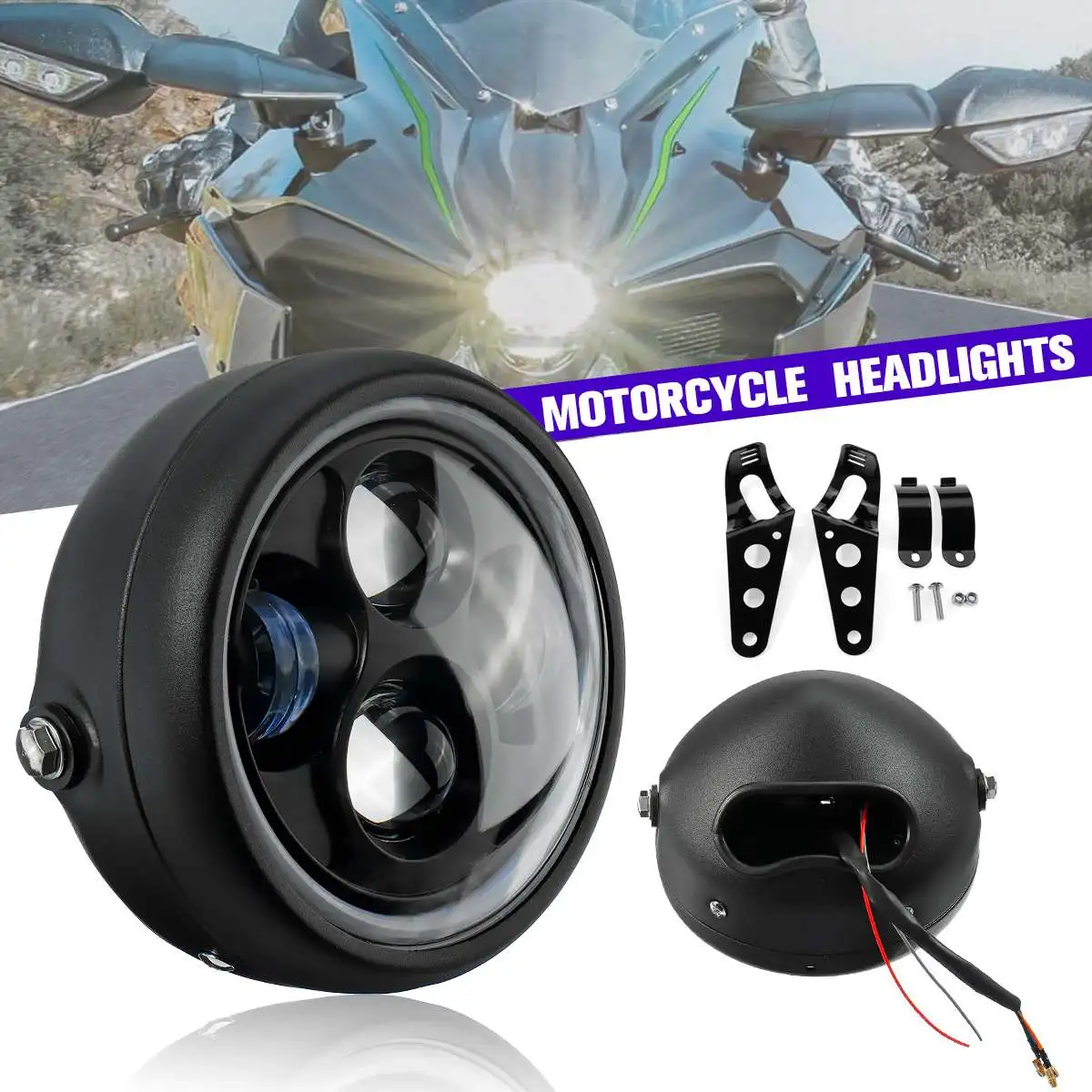 

NEW 7 Black LED Round Headlight Sealed Metal Headlamp Cold White Light DC 12V Motorcycle Headlight Lamp With Brackets For Auto