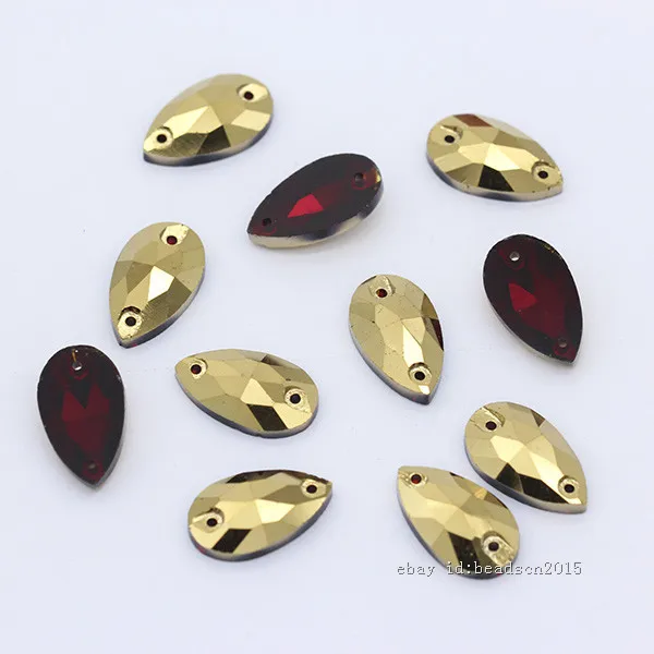 gold plated 28p 11x18 мм, цветные стразы в форме капли, кристаллы, стеклянные камни, Пришивные серебряные стразы с плоской задней частью, драгоценные камни, 2 отверстия, бусины на пуговицах для свадебного платья - Цвет: gold plated