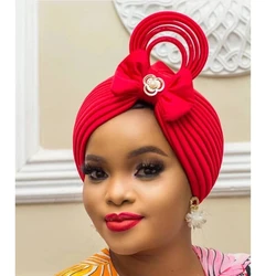 african wear for women 2022 Fashion Pre Tied Knot Head Wraps for Women Turban Bonnet African Headtie Headwrap Bohemia Muslim Hijab Cap african traditional clothing