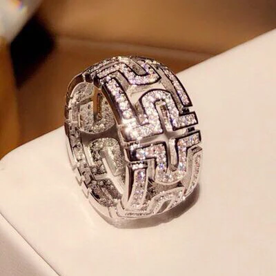 Silver ring Модные дизайнерские браслеты из розового золота, наборы колец, безопасная форма замка, высокое качество, циркониевый набор украшений для женщин, роскошный подарок - Окраска металла: Silver ring