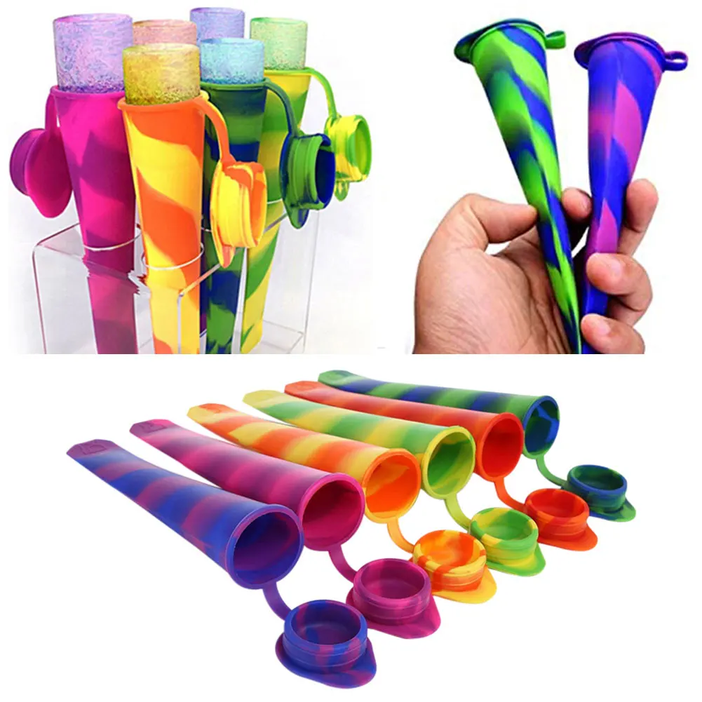 

Silicone Ice Tube Mold 6 PCS Lids Colorful Frozen Ice Cream Yogurt Popsicl Maker Tray Summer Drinking Kitchen Accessories