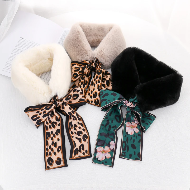 

Fur Scarf 2020 New Leopard Print Scarf Women Winter Scarf Luxury Brand Skinny Silk Scarf Female Neckerchief Scarves & Wraps