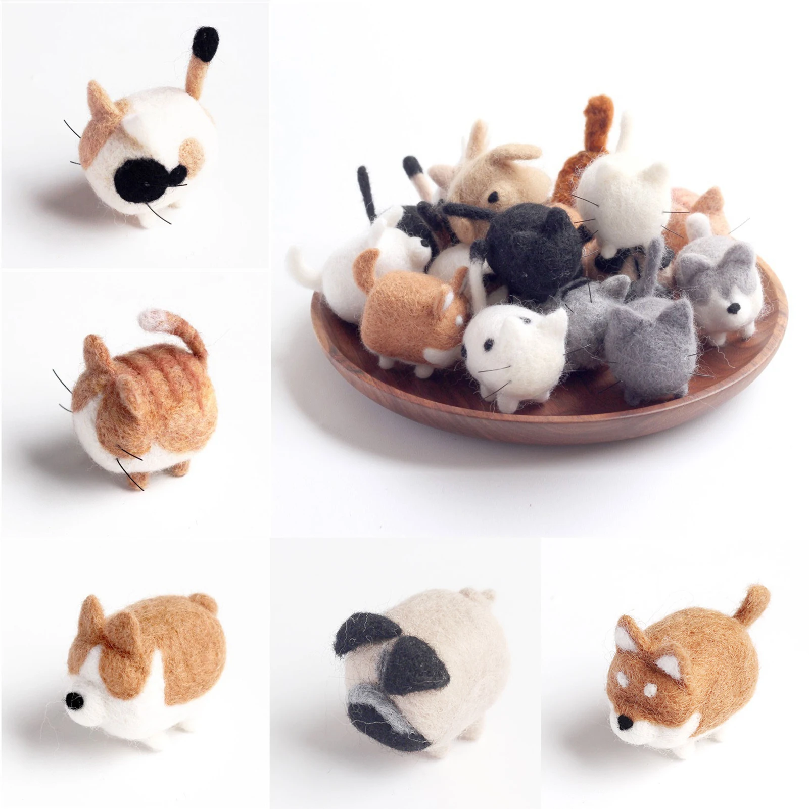 

No Faceless Dog Tiger Cat Wool Poked Felt Package Doll Non-Finished Material Needle Felting Kit Toys for Kids Handmade Felting