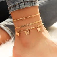 trendy butterfly pendant anklet foot jewelry for women boho gold color snake chain leg bracelet beach accessories