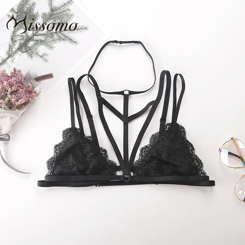 Ультратонкий черный кружевной бюстгальтер Missomo с пуш апом|bra women|halter brafashion bralette |