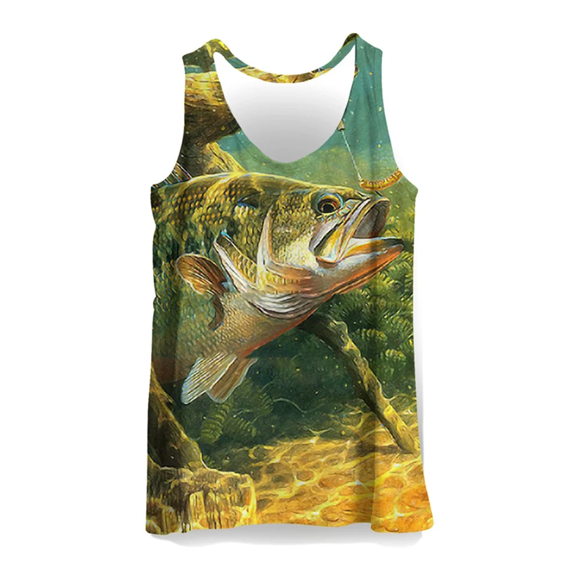 Майка для мужчин с 3D принтом рыбы жилет без рукавов дышащая спортивная одежда