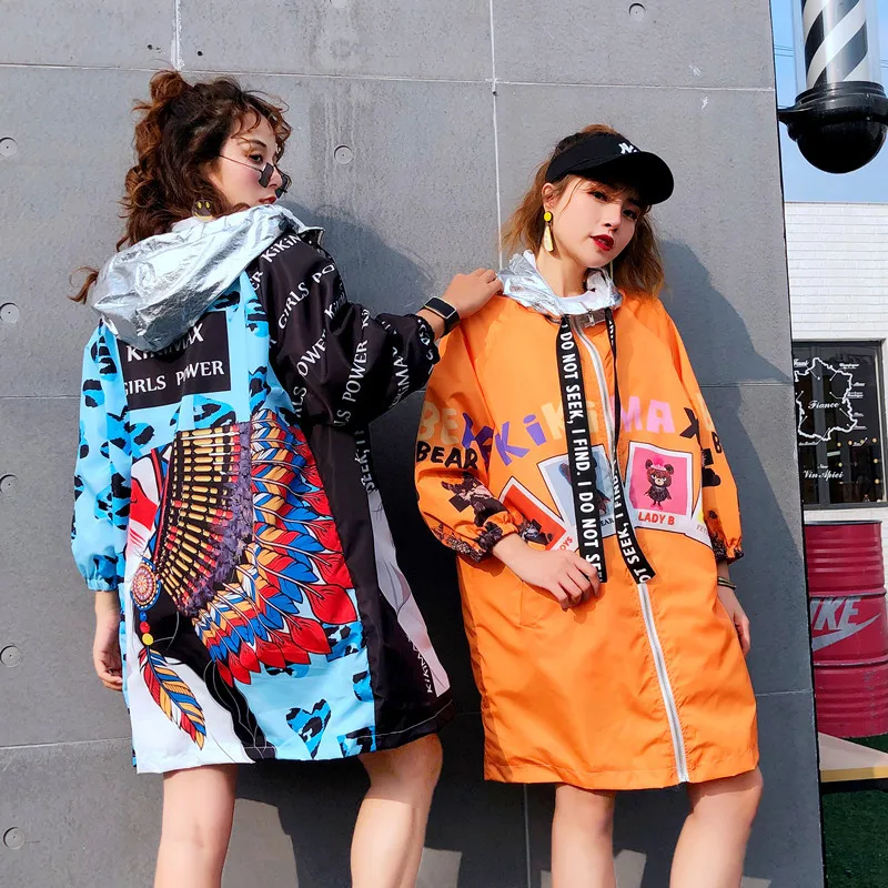 

Women's Hooded Windbreaker Female Thai Street Brand 2020 Spring New Cartoon Printing Long Loose Cardigan Coat