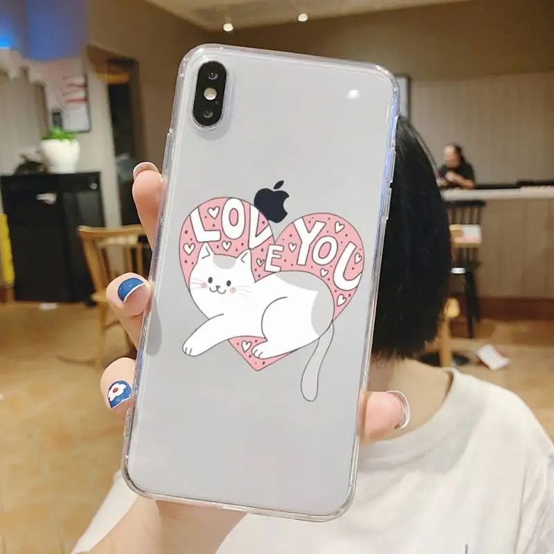 

Cat lovely Creative white Cute cartoon Phone Case Transparent For iphone 5 5s 5c se 6 6s 7 8 11 12 plus mini x xs xr pro max