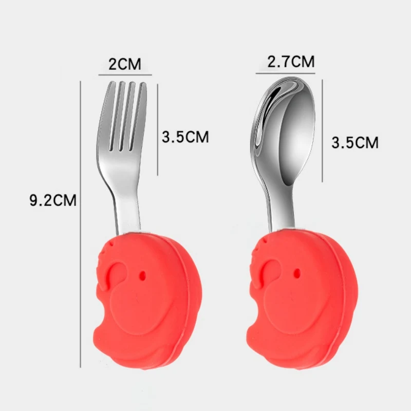 

Baby Gadgets Tableware Set Infant Food Feeding Spoon Fork Utensil Stainless Steel Cartoon Dinnerware Children Toddler