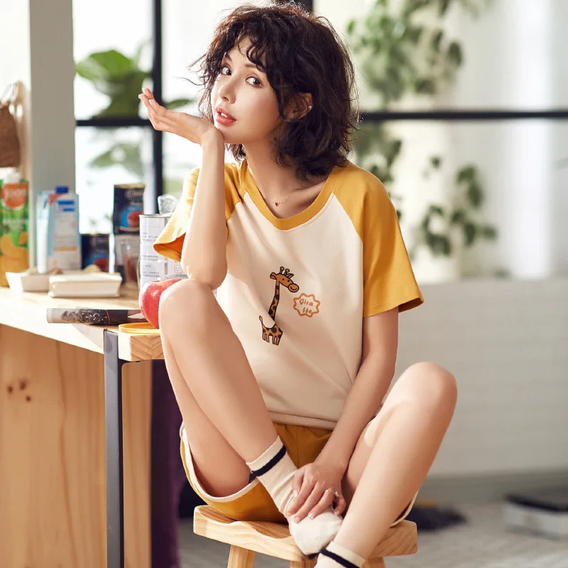 2 шт. женские хлопковые Пижамные комплекты одежда для сна пижама с коротким