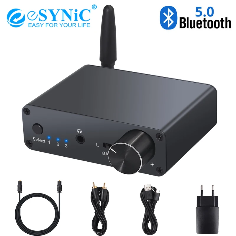 ESYNiC 192 кГц Bluetooth DAC конвертер с усилителем для наушников цифро-аналоговый преобразователь 3,5 мм аудио адаптер для APT-X AAC SBC