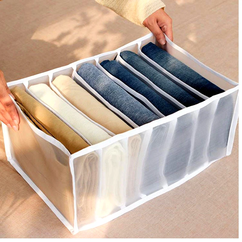 

Jeans Compartment Storage Box Closet Clothes Drawer Mesh Separation Box Stacking Pants Drawer Divider Can Washed Home Organizer