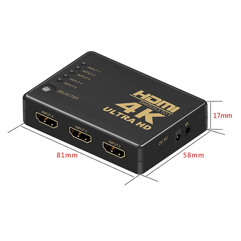 Коммутатор HDMI 5 в 1 поддержка 4K Full HD 1080P 3D Инфракрасный пульт дистанционного